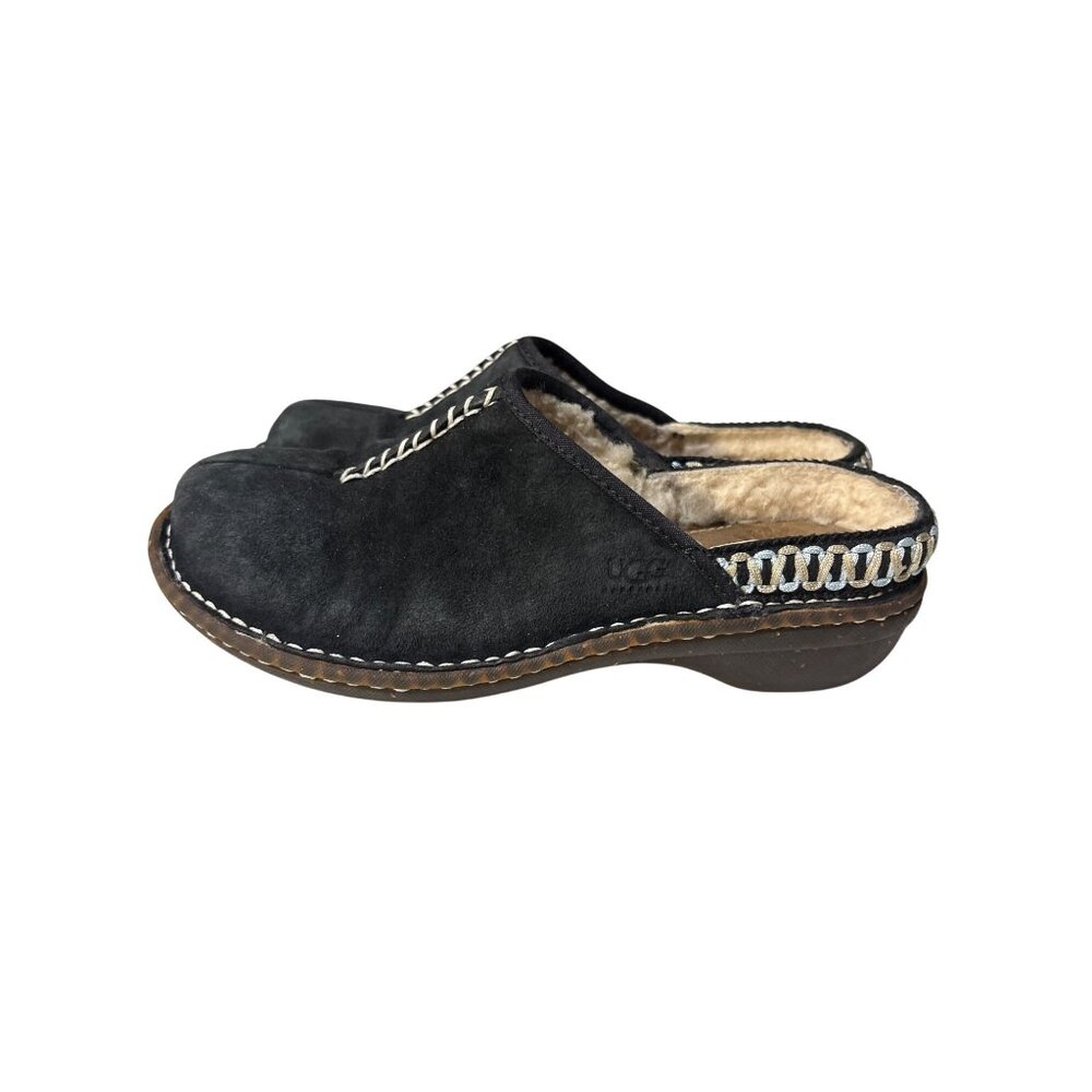 Ugg Black Suede Sheepskin Lined Clog‎ Slippers Size 7